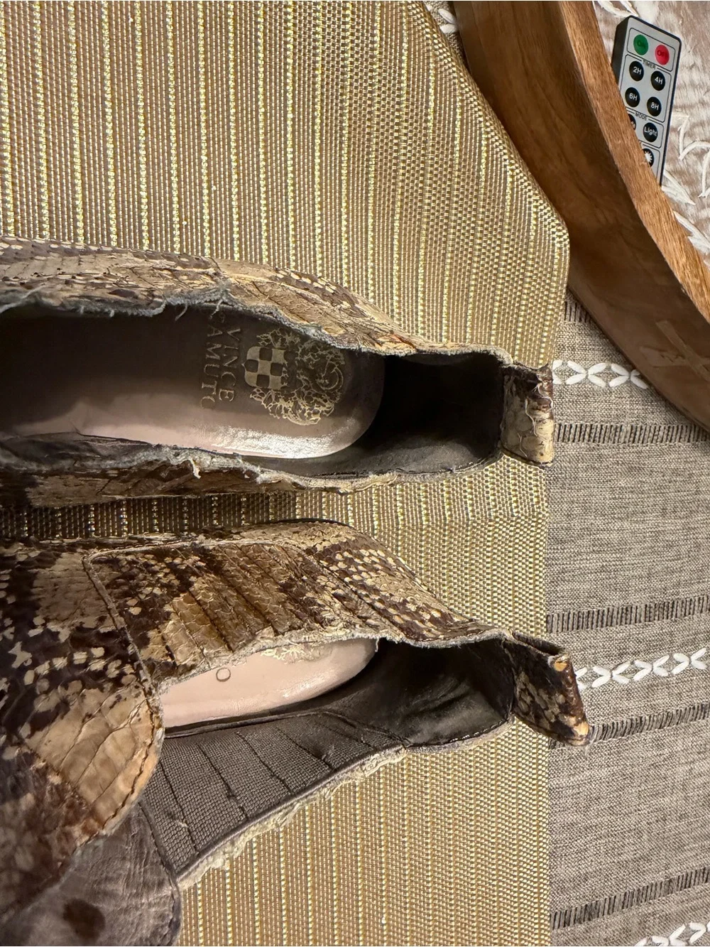 Vince Camuto Snake-Print Chelsea Booties in Beige and Brown